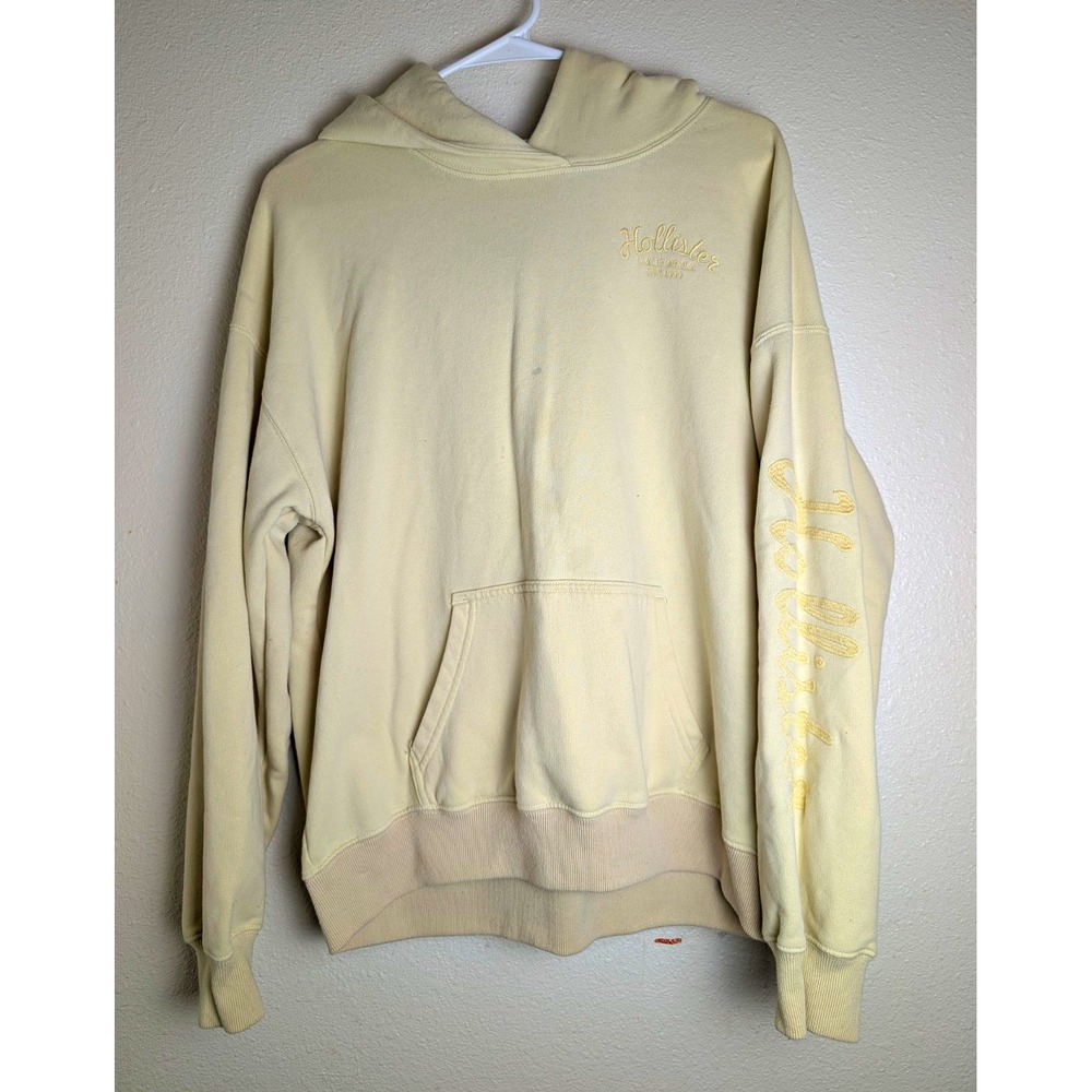 Hollister Womens S Yellow Embroidered Logo Pullover Hoodie Sleeve Spellout Y2K